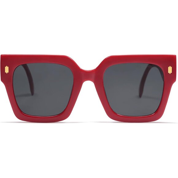 Women's Red Frame/Grey Lens Vintage Oversized Square Sunglasses